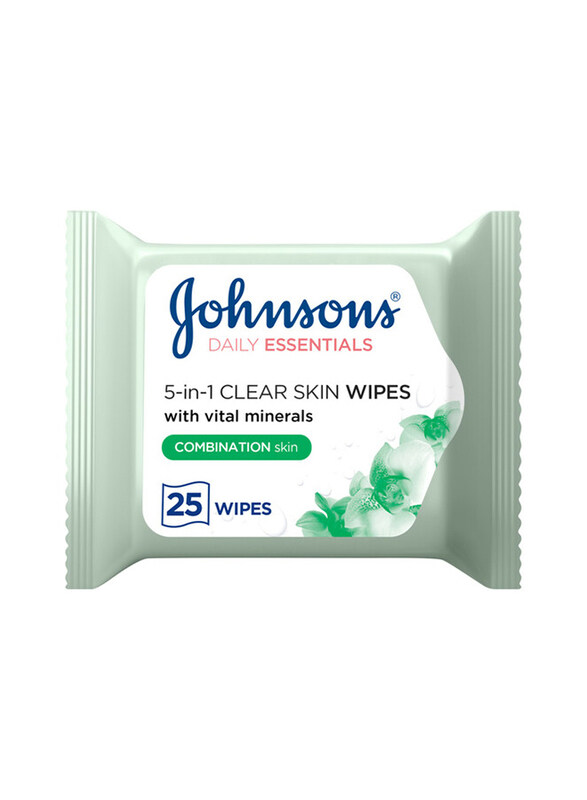 

Johnson's Daily Essentials 5 in 1 Clear Skin Face Wipes, 25 Wipes