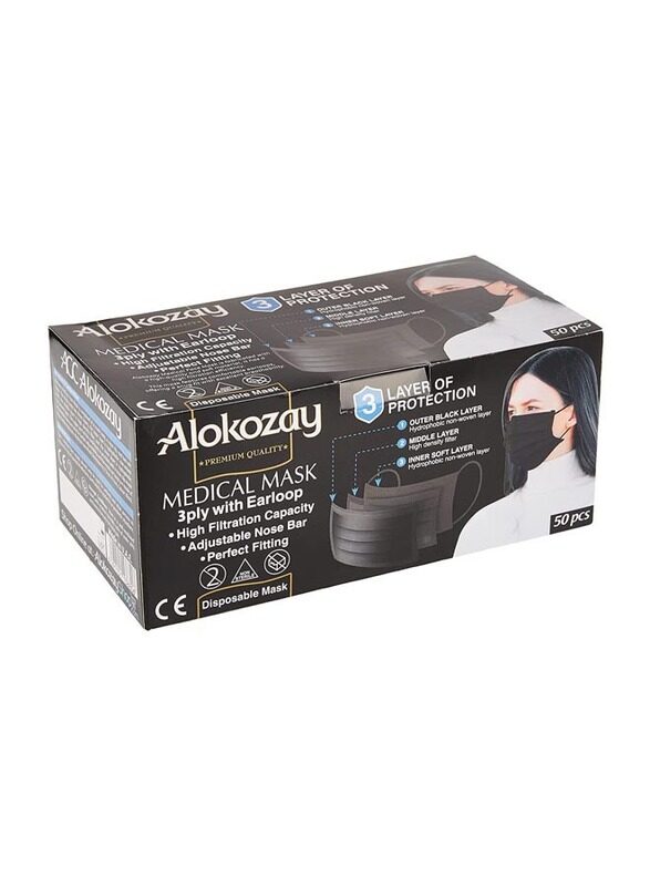 

Alokozay 3 Ply Face Mask Black, 50 Pieces