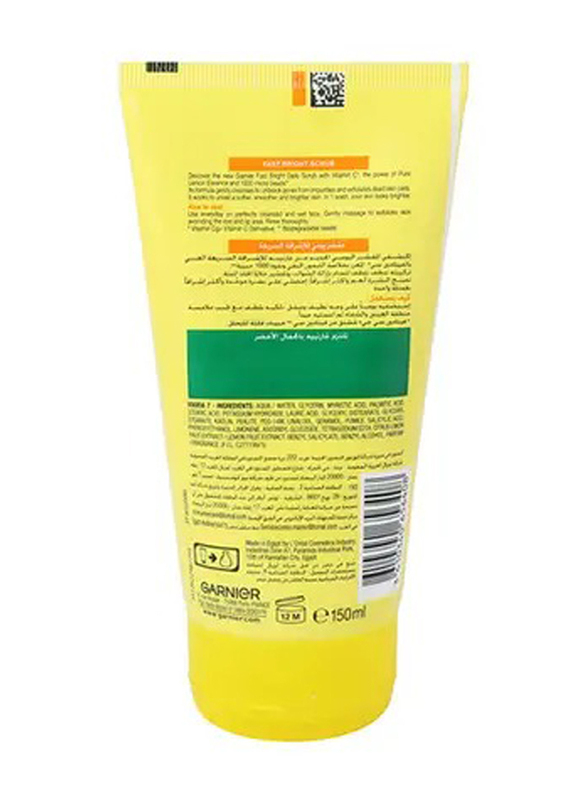 Garnier Fast Bright Vitamin C Face Scrub for Women, 150ml