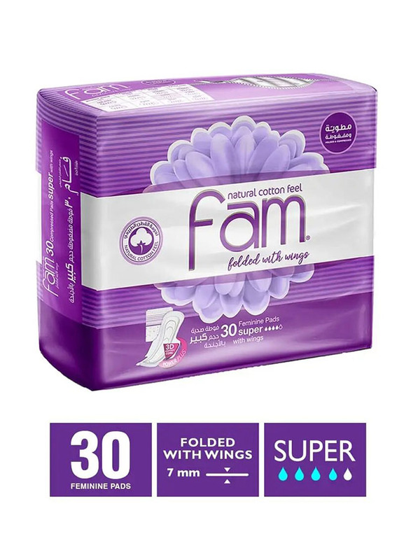 Fam Sanitary Pads Maxi Folded With Wings Super - 30 Pads