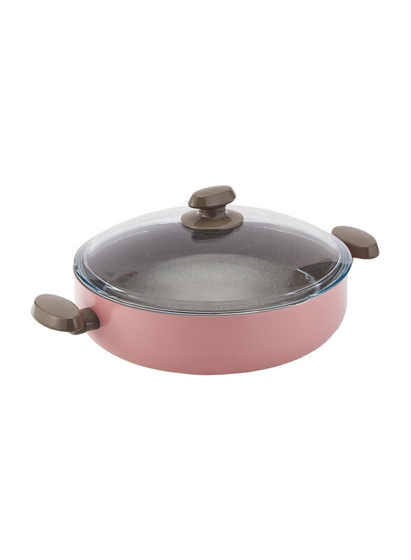 

Korkmaz 5L Non-Stick Round Mia Manolya Low Casserole, 30 x 8cm, Pink