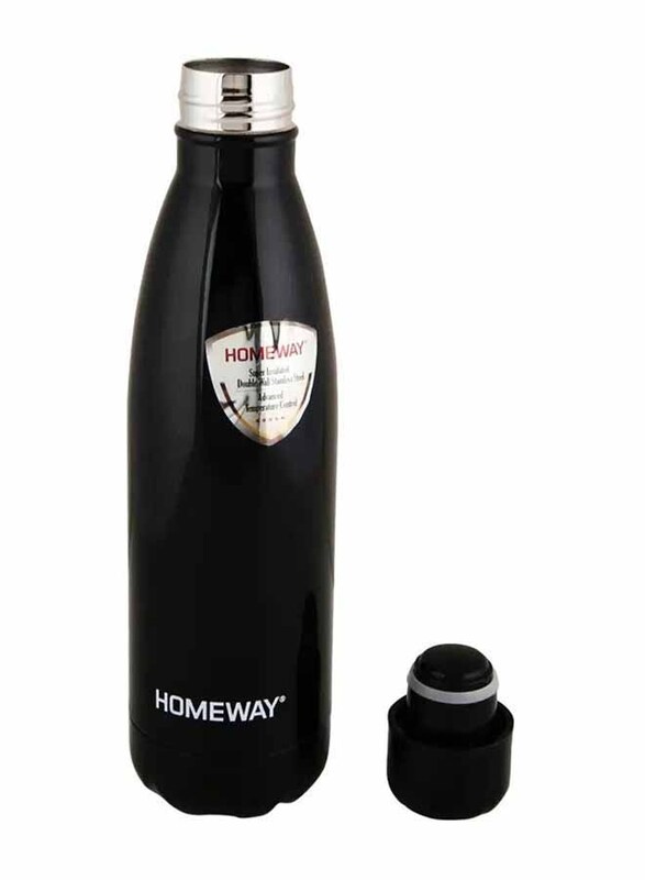 Homeway Super Insulated Double Wall Stainless Steel Sports Flask, Black, 500ml