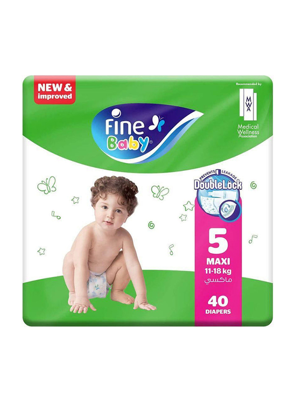 Fine Baby Diapers, Size 5, 11-18 kg, Jumbo Max, 40 Count