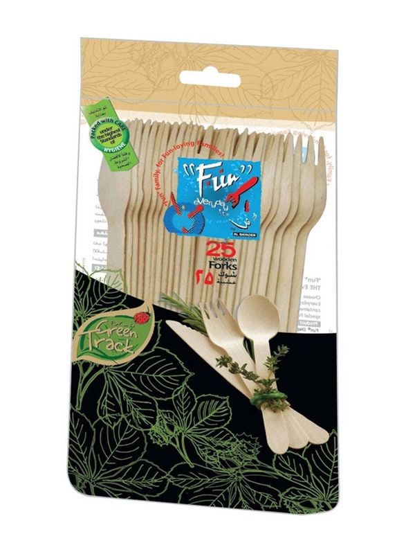 Fun 25-Piece 6.5-Inch Evergreen Wooden Fork, Beige