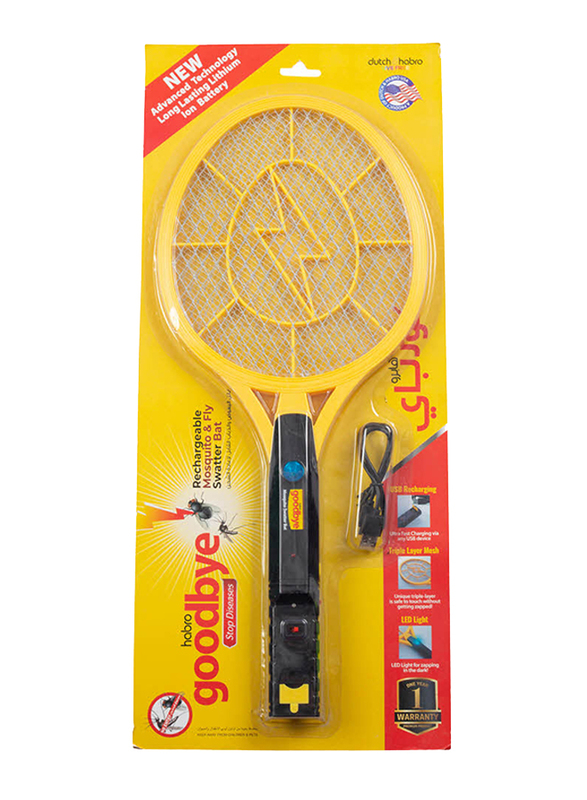 Goodbye Rechargeable Mosquito & Fly Swatter Bat, One Size, Yellow