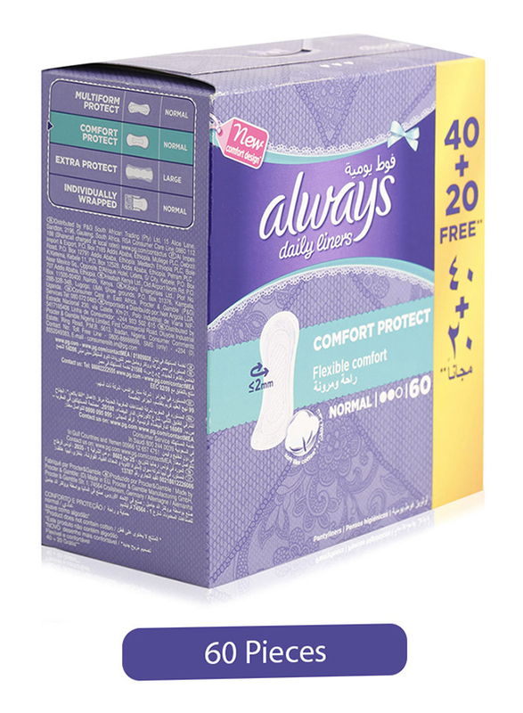 Always Comfort Protect Daily Liners, Normal, 60 Pieces