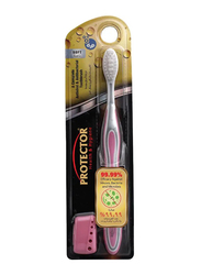 Protector Antiviral & Antibacterial Toothbrush Premium Soft Bristles, White/Pink