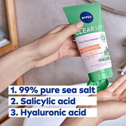 Nivea Face Wash Deep Pore Cleanser, Clear Up Anti-Acne Sea Salt, Salicylic & Hyaluronic Acid - 150ml