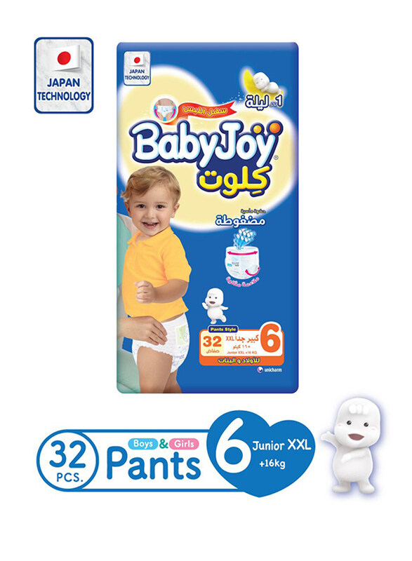 

Baby Joy Culottes Jumbo Diapers, Size 6, Junior XXL, 16+ Kg, Jumbo Pack, 32 Count