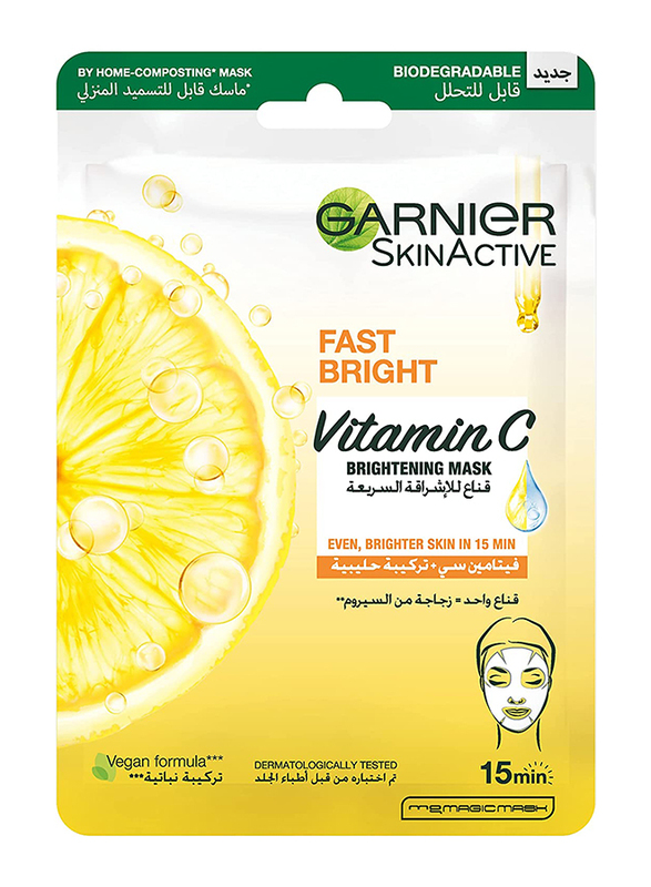 Garnier SkinActive Fast Bright Instant Brightening Tissue Mask with Vitamin C And Milky Essence, 1 Mask