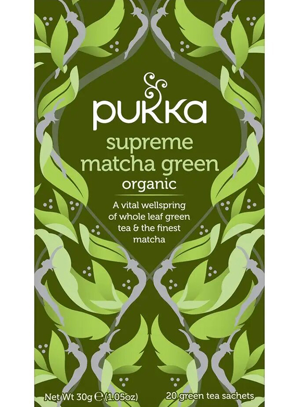 Pukka Supreme Matcha Green, Organic Herbal Green Tea with Sencha - 20 Tea Bags