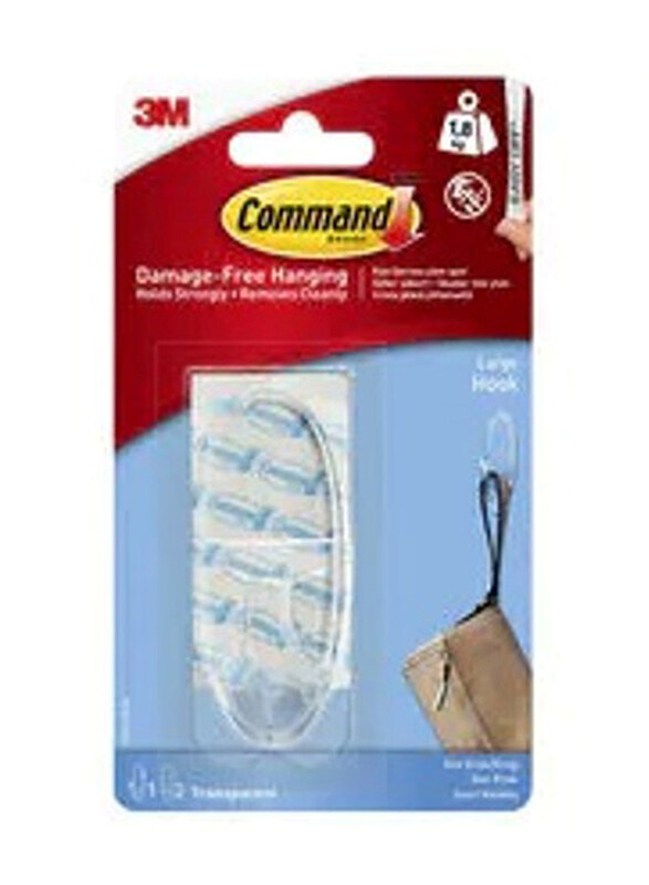 

3M Command Large Clear Hook with Clear Strips 1 Hook & 2 Large Strips, White