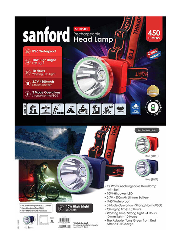 

Sanford Rechargeable Head Lamp, Sf1054Hl, Assorted