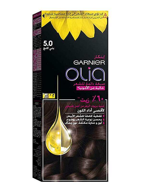

Garnier Olia No Ammonia Permanent Hair Colour, 5.0 Luminous Brown, Brown