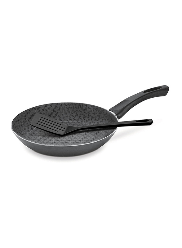 Tramontina 28cm Aluminium Deep Round Frying Pan, with Spatula, 45.3x28.1x9.4 cm, Black