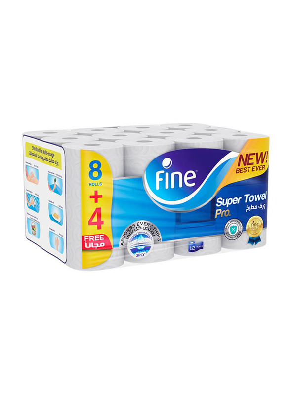 Fine 3-Ply Super Towel Pro, 12 Rolls