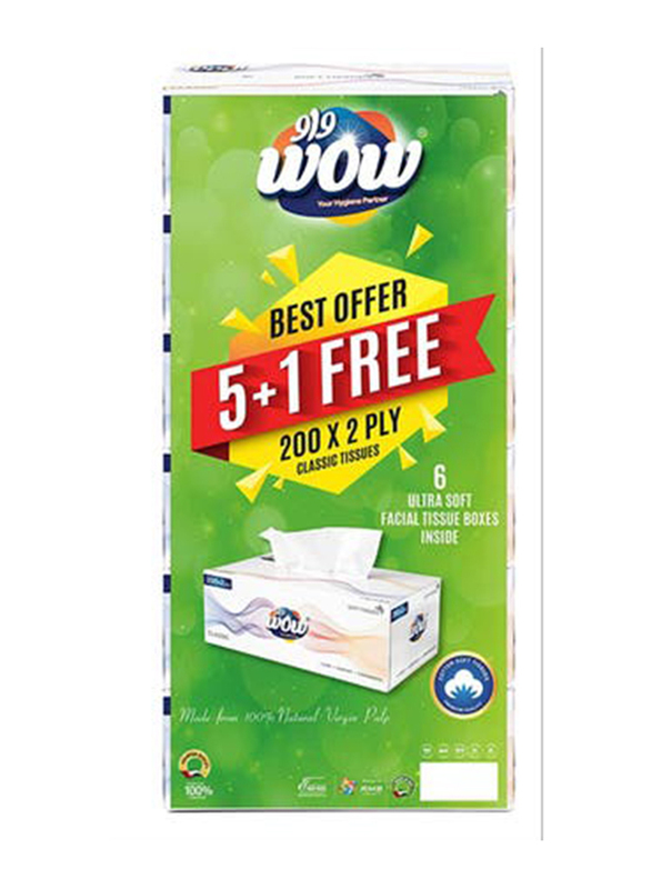 Wow Classic Facial Tissue, 6 x 200 Sheets x 2 Ply