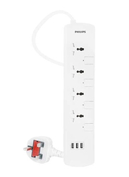 Philips 4 Way Extension Socket with 2 Meter Cord, SPN3144WA/56, White