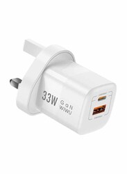 Wiwu Nano Gan Fast Charger UK 33W PD + QC, White