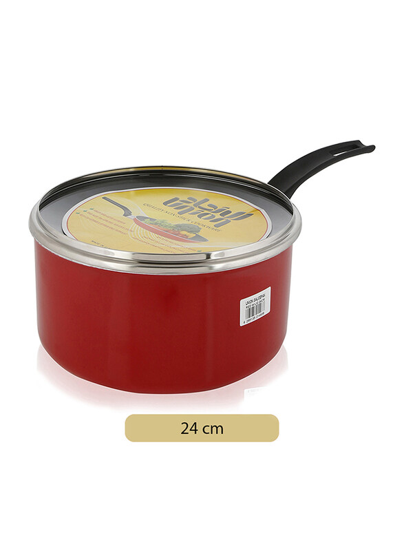 

Union 24cm Non-Stick Aluminium Round Sauce Pan, with Lid & Curved Handle, Red/Black