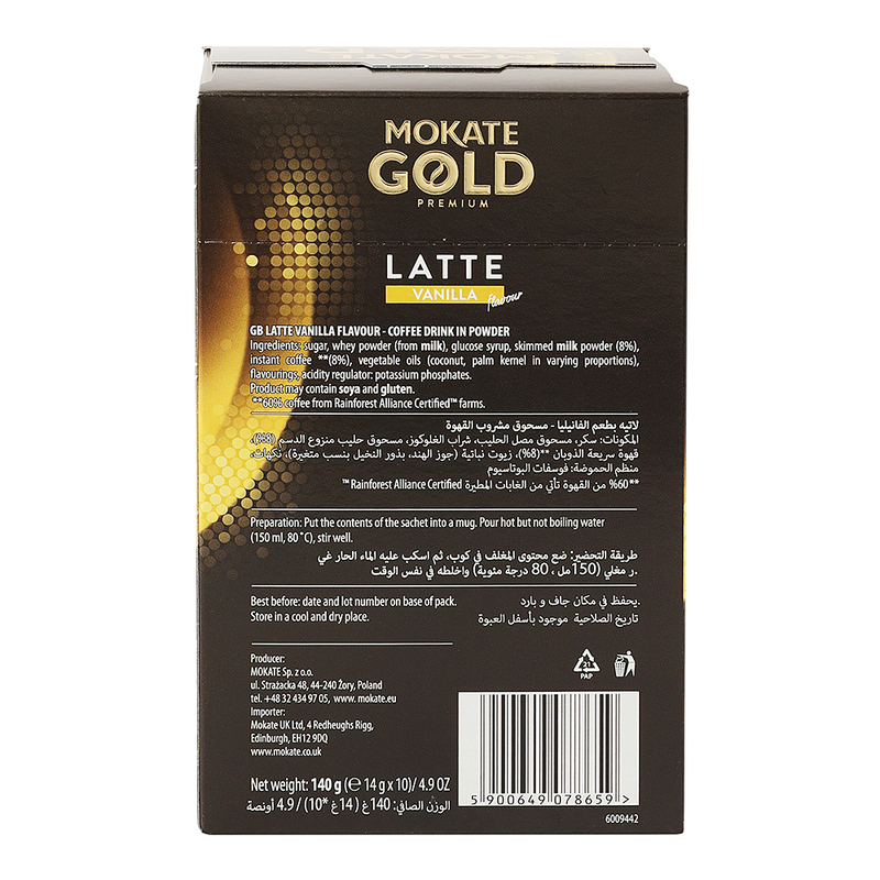 Mokate Gold Latte Vanilla Instant Coffee, 10 x 14g