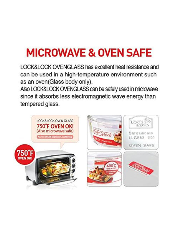 Lock & Lock Oven Glass Square with Lid, 930ml, Clear