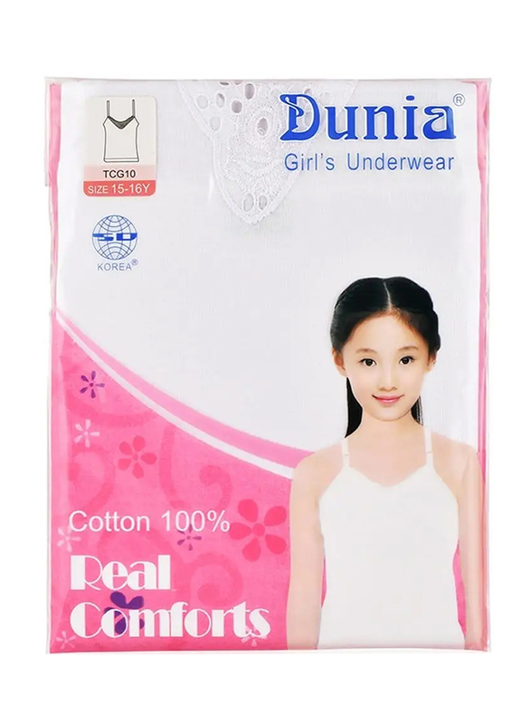 Dunia Real Comforts Camisole for Girls, White, 15-16 Years