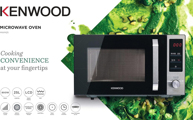 Kenwood 25L Stainless Steel Microwave, 800W, MWM25.000BK, Black/Silver