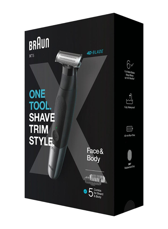 Braun Series X All-in-One Wet & Dry Tool with 5 Attachments, XT5100, Black/Silver