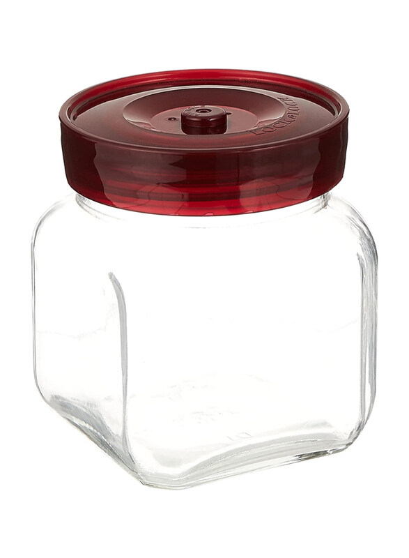 

Lock & Lock Breathing Glass Square Canister, 900ml, Red