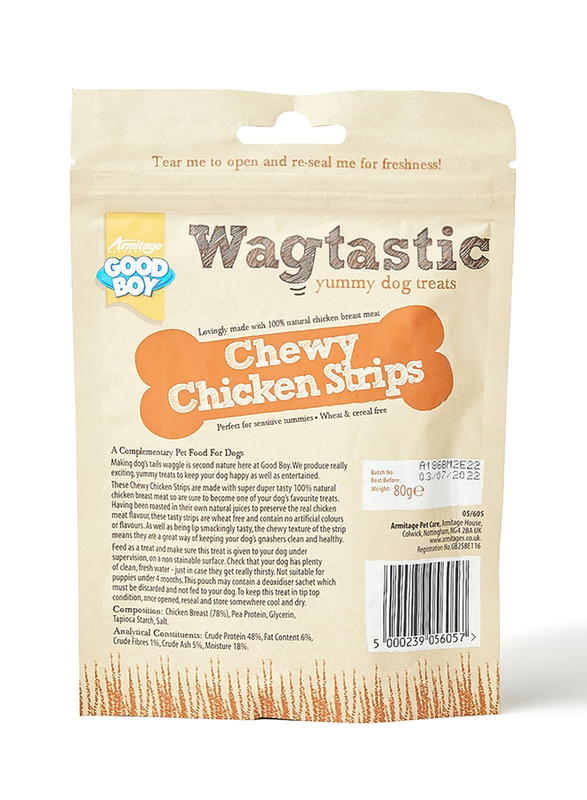 Armitage Wagtastic Chewy Chicken Strips Dog Dry Food, 80g