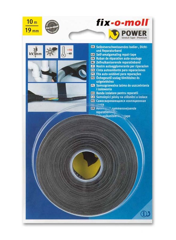 Fix-O-Moll 10m x 19mm Self-Amalgamating Repair Tape, Black