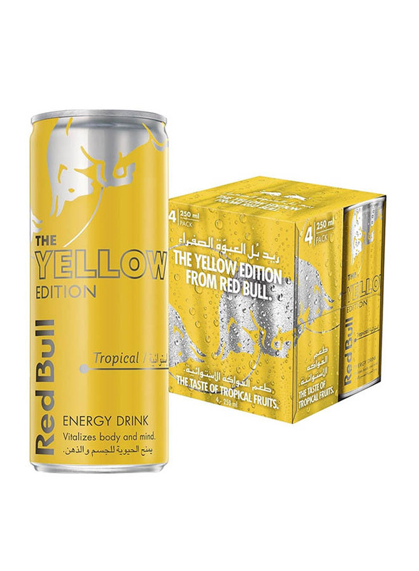 Red Bull Energy Drink, Tropical, Yellow Edition, 4 x 250ml