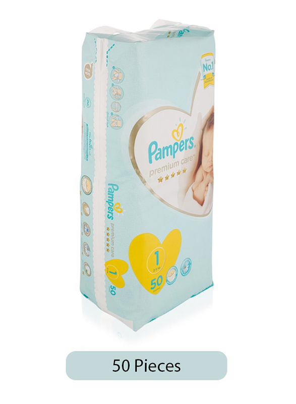 Pampers Premium Care Diapers, Size 1, 2-5 kg, 50 Count