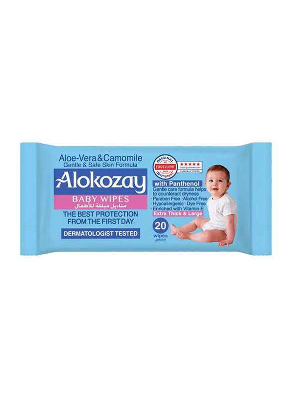 Alokozay 20-Piece Aloe-Vera & Camomile Baby Wipes for Kids