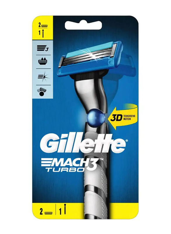 Gilette Mach3 Turbo 3D Razor Handle + 2 Blades