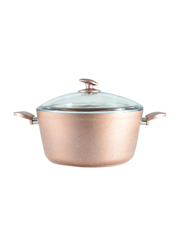 Home Maker 28cm Round Granite Casserole with Lid, Rose Gold