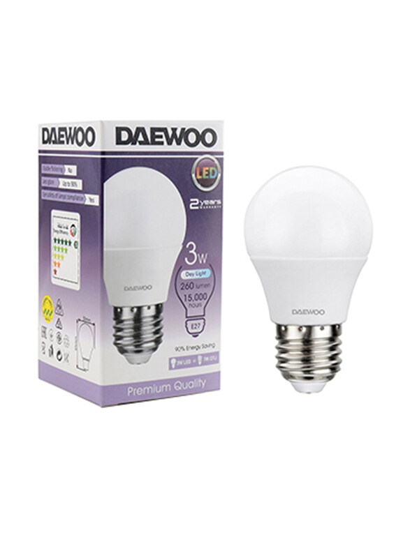 

Daewoo 3W E27 LED Bulb, Dl270, Daylight