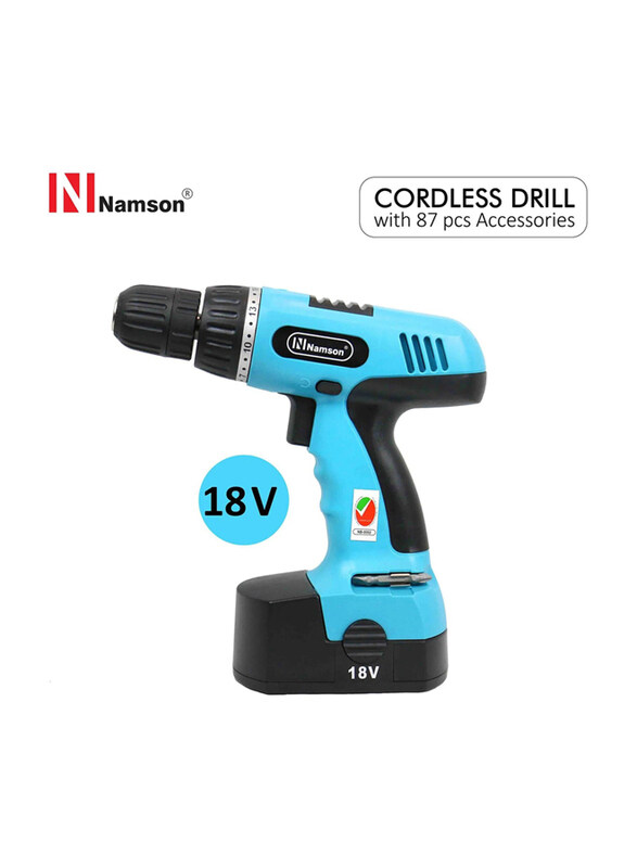 Namson Cordless Drill With Case & Accessories Set, 18V, Cdr103An, Multicolour