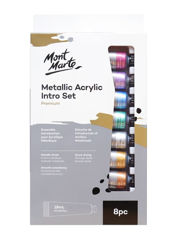 Mont Marte Metallic Acrylic Paint Intro Set, 8 x 18ml, Multicolour