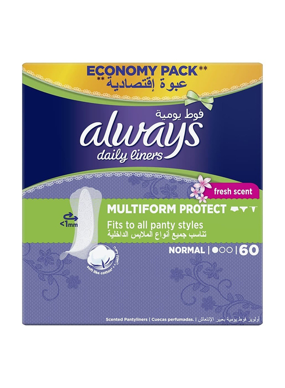 Always Daily Liners Multiform with Fresh Scent Normal Sanitary Pads, 60 Pieces