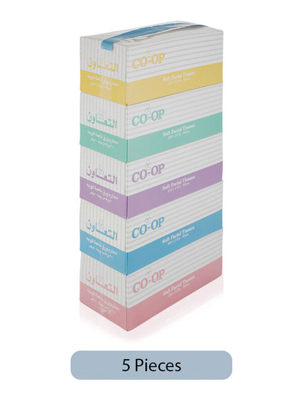 

Co-Op 2 Ply Soft Facial White Tissues - 5 x 200 Pieces