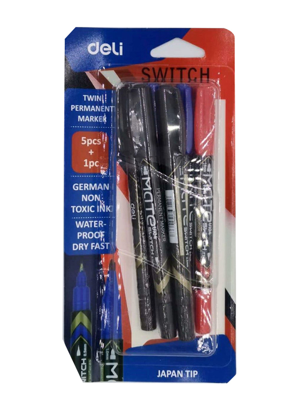 Deli Switch Twin Permanent Marker, 6 Pieces, Assorted