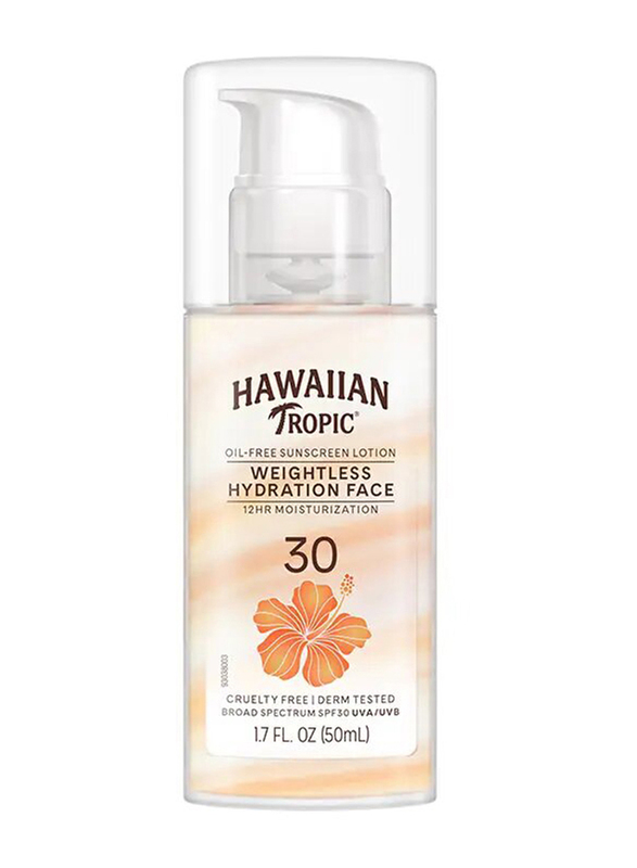 Hawaiian Tropic Sun Screen Lotion Weightless Hydration Face SPF30, 50ml