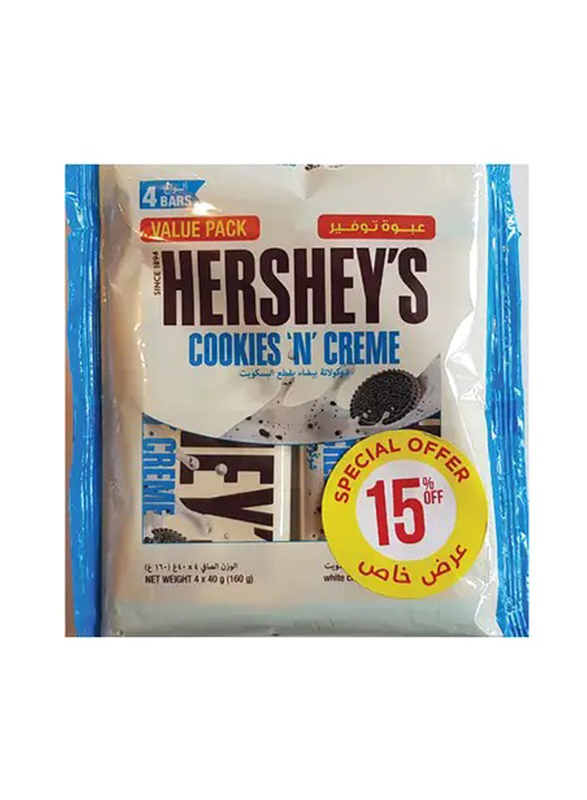 Hersheys Cookies N Cream White Chocolate Bars, 4 x 40g