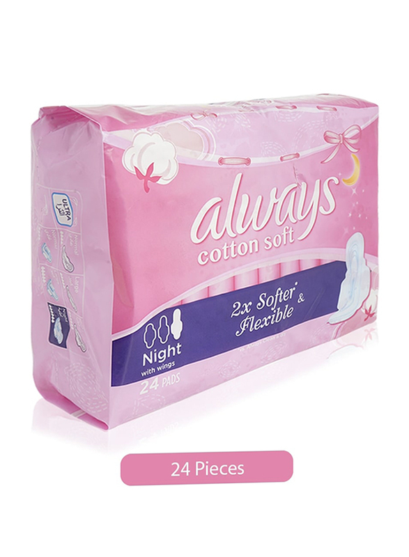 Always Cotton Soft Sanitary Pads, Night, 24 Pieces