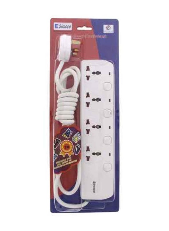 Sirocco 4 Way Extension Socket with 2 Meter Cable, UK904S, White
