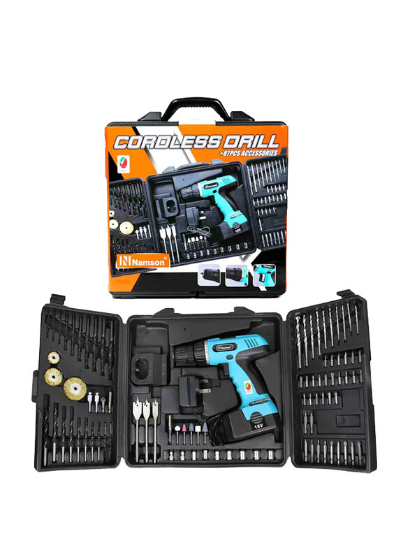 Namson Cordless Drill With Case & Accessories Set, 18V, Cdr103An, Multicolour