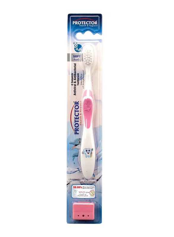 Protector Antiviral & Antibacterial Toothbrush for Toddlers Extra Soft Bristles, Pink/White