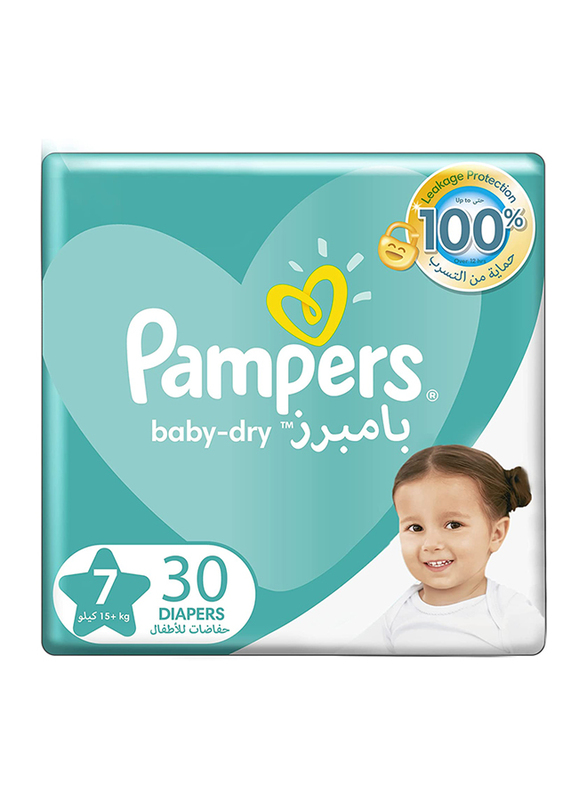 Pampers Baby-Dry Diapers, Size 7, Extra Large+, 15+ kg, Value Pack, 30 Count
